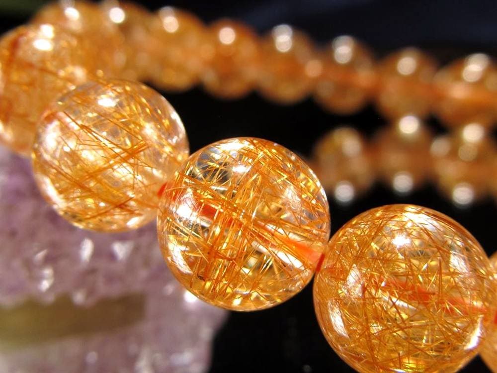 オレンジルチルクォーツ ブレスレット レッドルチルクォーツ ルチルレイデッドクォーツ 金運