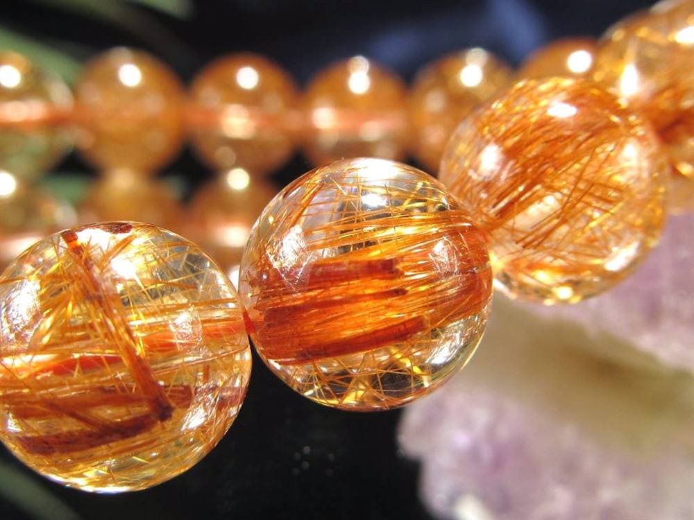 オレンジルチルクォーツ ブレスレット レッドルチルクォーツ ルチルレイデッドクォーツ 金運