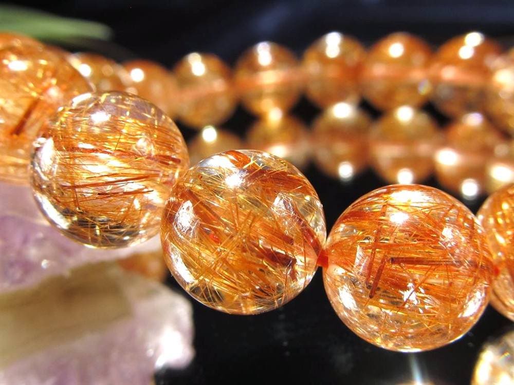 オレンジルチルクォーツ ブレスレット レッドルチルクォーツ ルチルレイデッドクォーツ 金運