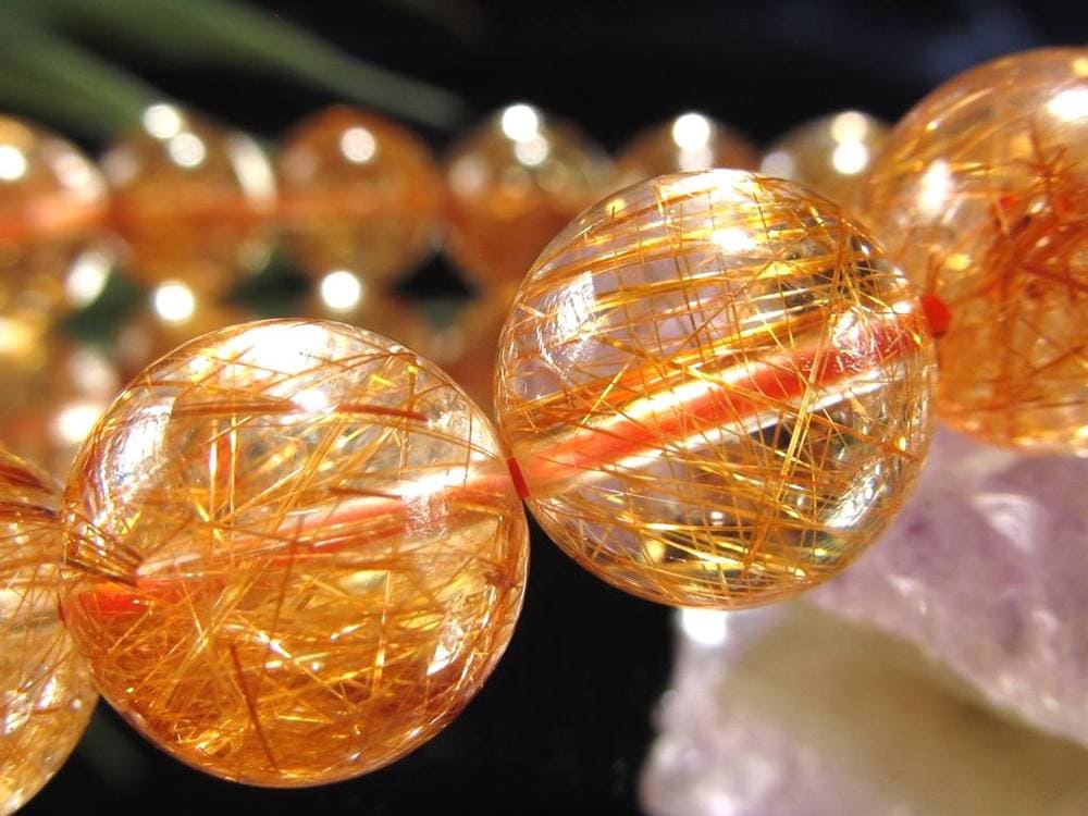 オレンジルチルクォーツ ブレスレット レッドルチルクォーツ ルチルレイデッドクォーツ 金運
