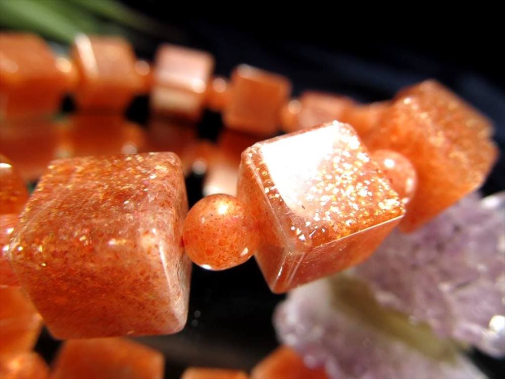 サンストーン 日長石 キューブカット ブレスレット 太陽の石