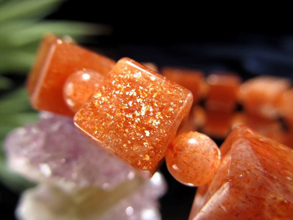 サンストーン 日長石 キューブカット ブレスレット 太陽の石