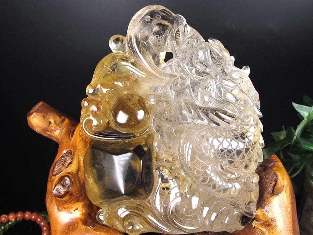 シトリン 元宝 彫刻置物 龍神 天然石