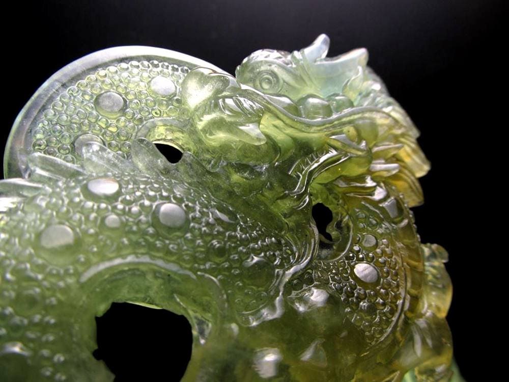 アクアマリン グリーンベリル エメラルド 龍 彫刻 置物
