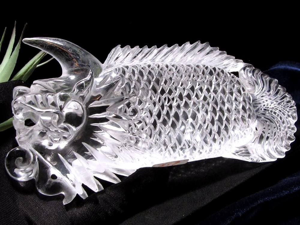 水晶 鰲魚 彫刻 置物