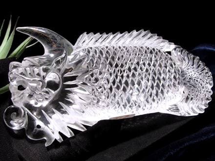水晶 鰲魚 彫刻 置物