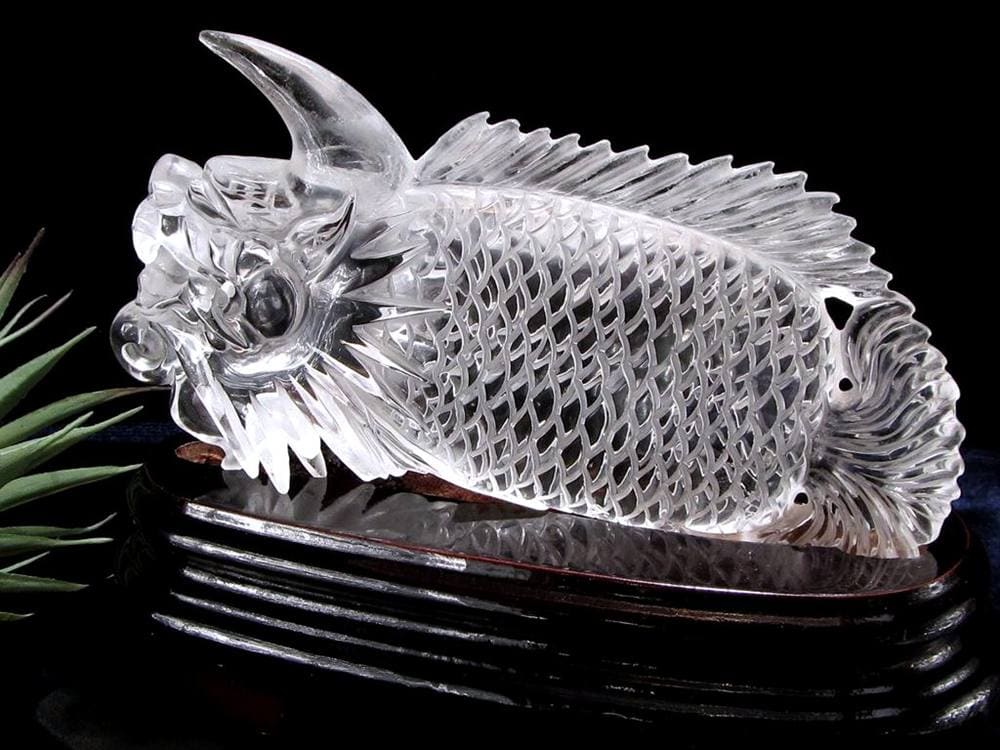 水晶 鰲魚 彫刻 置物