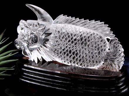 水晶 鰲魚 彫刻 置物