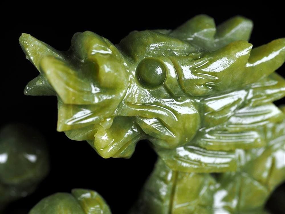 サーペンティン 蛇紋石 龍彫刻置物 玉持ち龍神 天然石