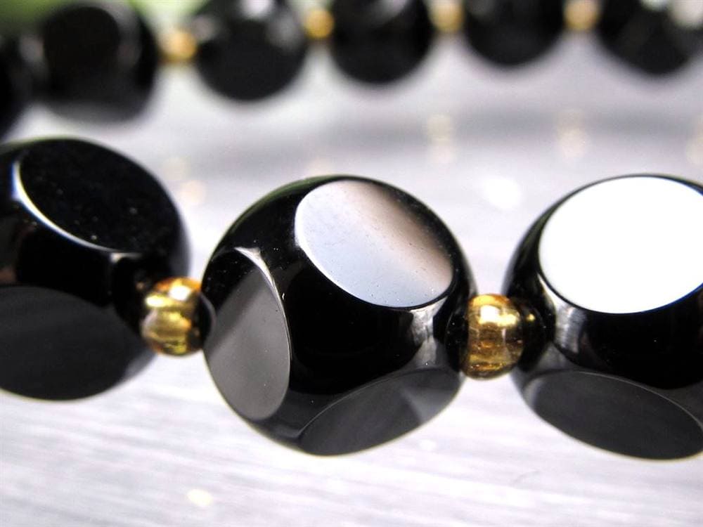 ブラックオニキス 黒瑪瑙 キューブカット ダイスカット ブレスレット