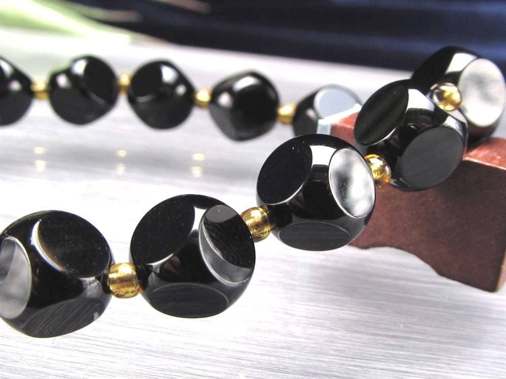 ブラックオニキス 黒瑪瑙 キューブカット ダイスカット ブレスレット