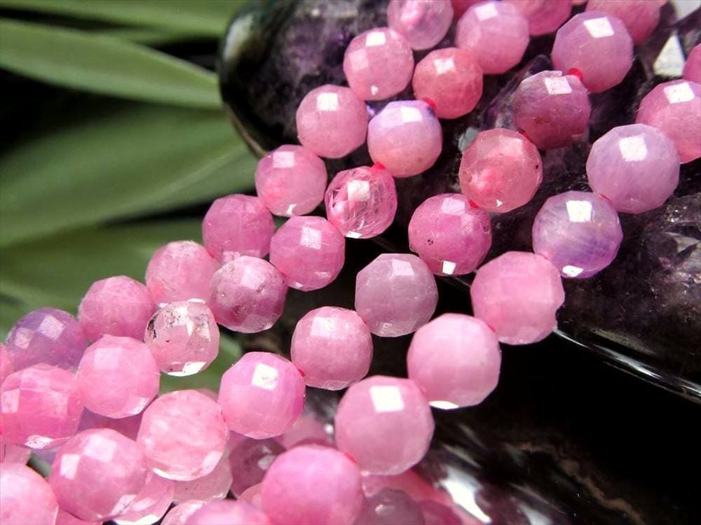 ピンクサファイア 青玉 9月の誕生石 ビーズ連 連材