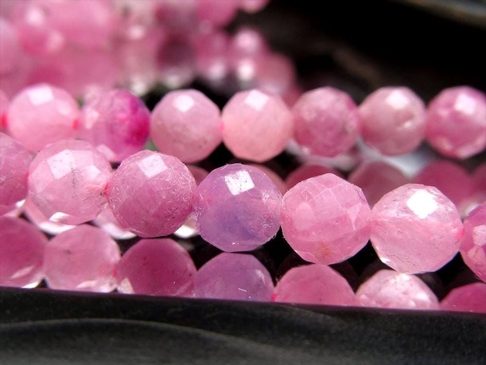 ピンクサファイア 青玉 9月の誕生石 ビーズ連 連材