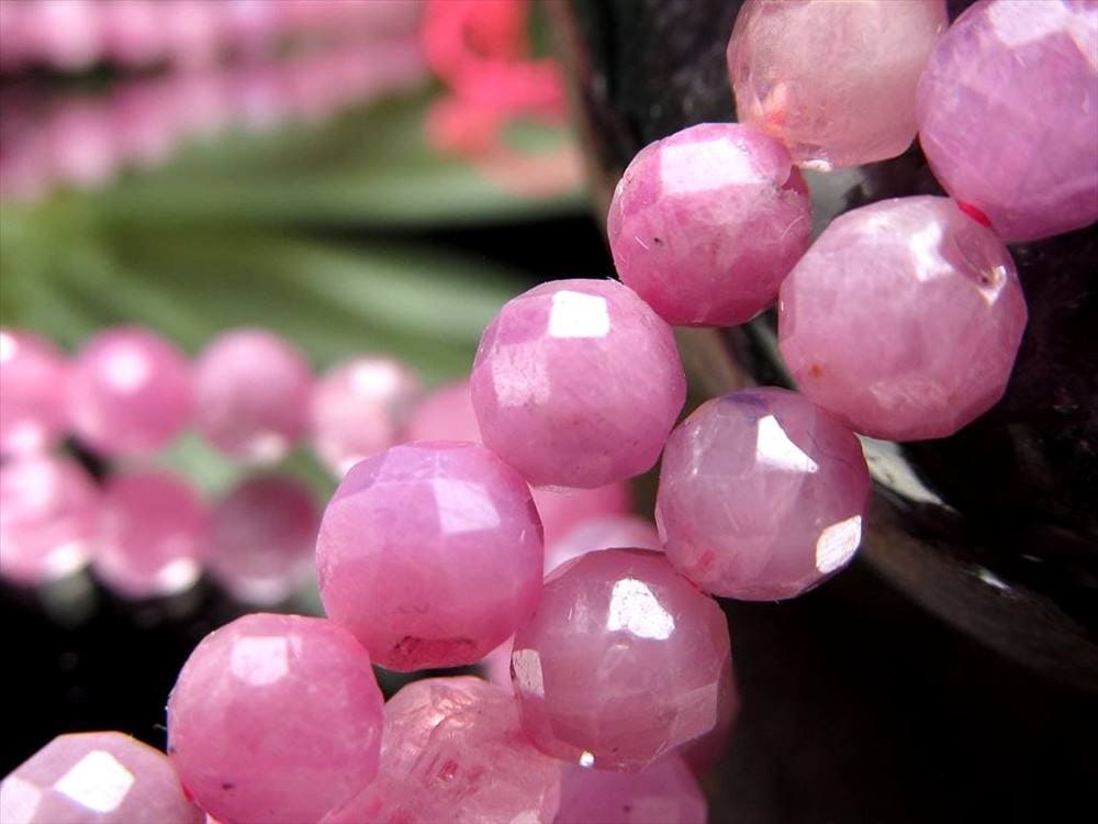 ピンクサファイア 青玉 9月の誕生石 ビーズ連 連材