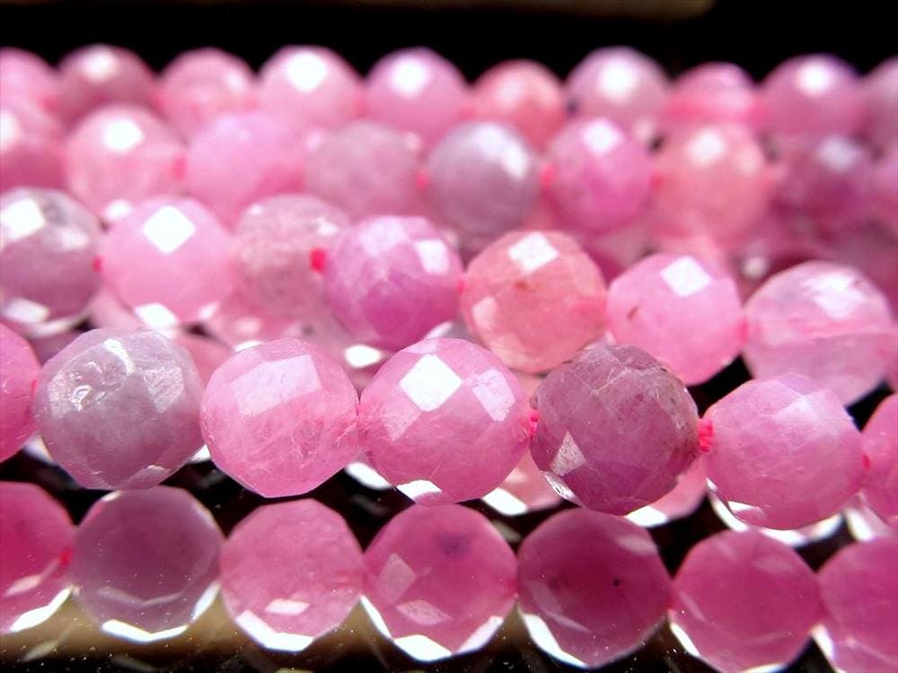 ピンクサファイア 青玉 9月の誕生石 ビーズ連 連材