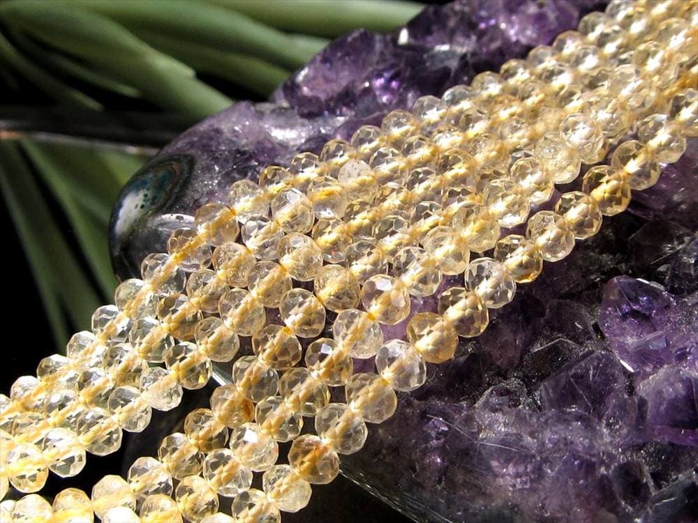 シトリン,黄水晶,繊細ボタンカット,ビーズ連,連材