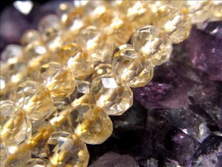 シトリン,黄水晶,繊細ボタンカット,ビーズ連,連材