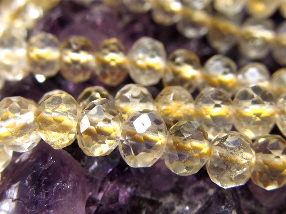 シトリン,黄水晶,繊細ボタンカット,ビーズ連,連材