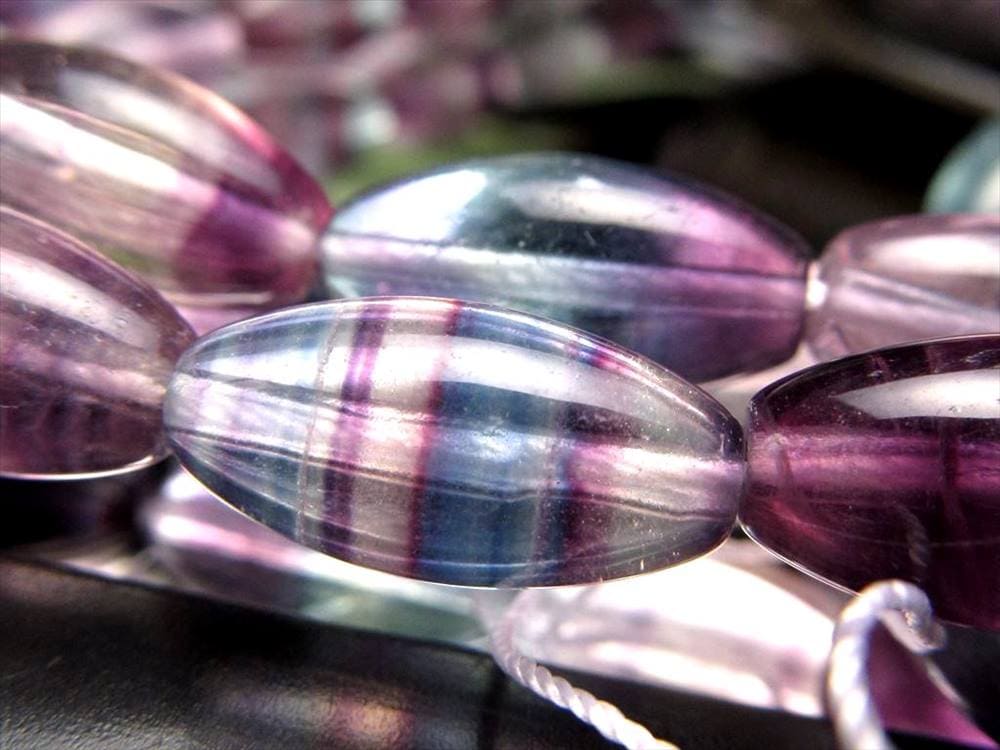 フローライト 蛍石 マルチカラー 天珠型 ビーズ連 連材