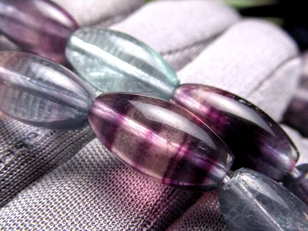 フローライト 蛍石 マルチカラー 天珠型 ビーズ連 連材