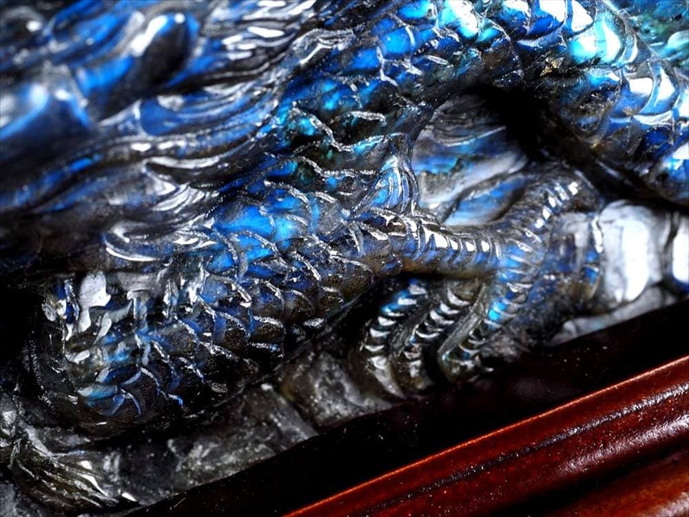 ラブラドライト 龍神 彫刻 プレート 置物