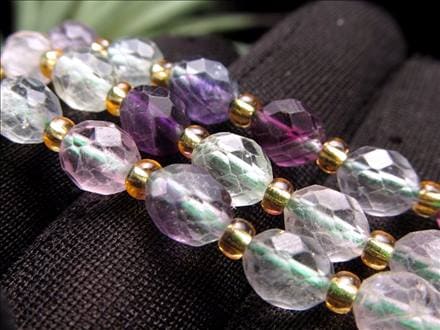 フローライト 蛍石 マルチカラー ファセットカット ビーズ連 連材