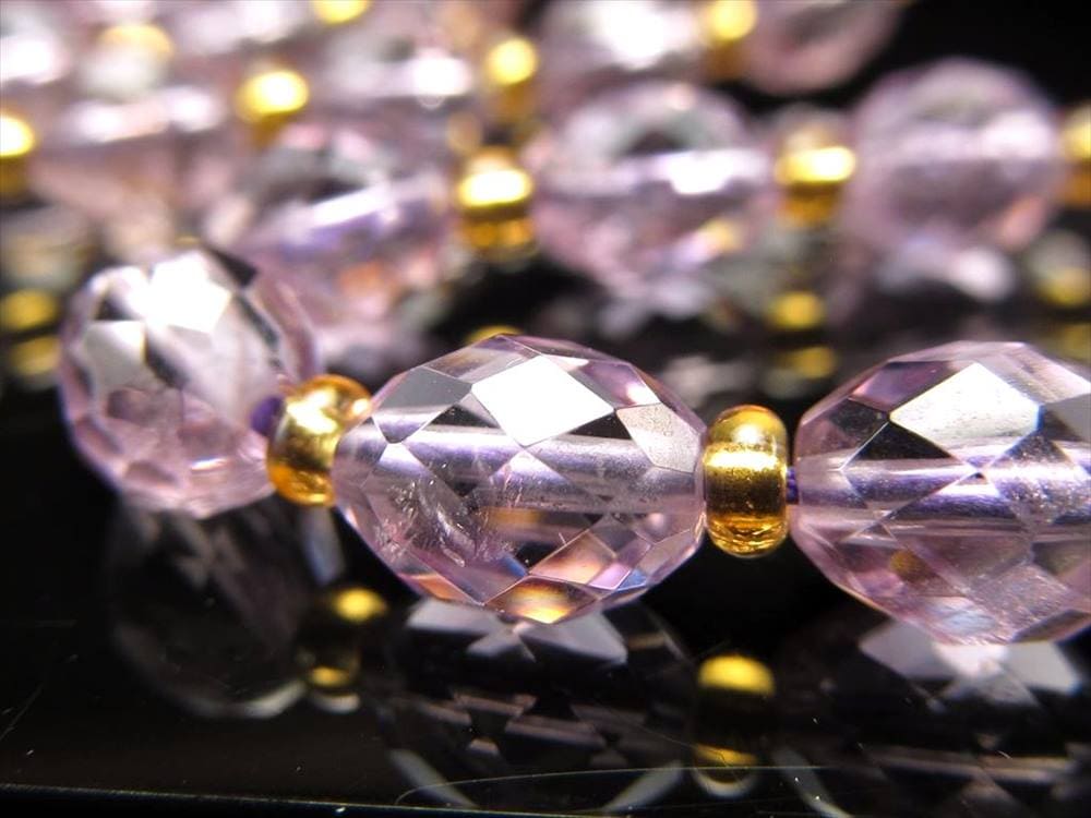 ラベンダーアメジスト 紫水晶 ファセットカット ビーズ連 連材