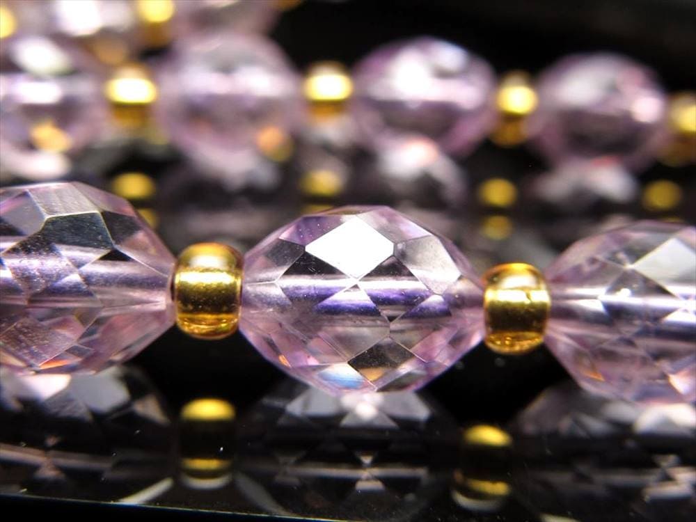ラベンダーアメジスト 紫水晶 ファセットカット ビーズ連 連材