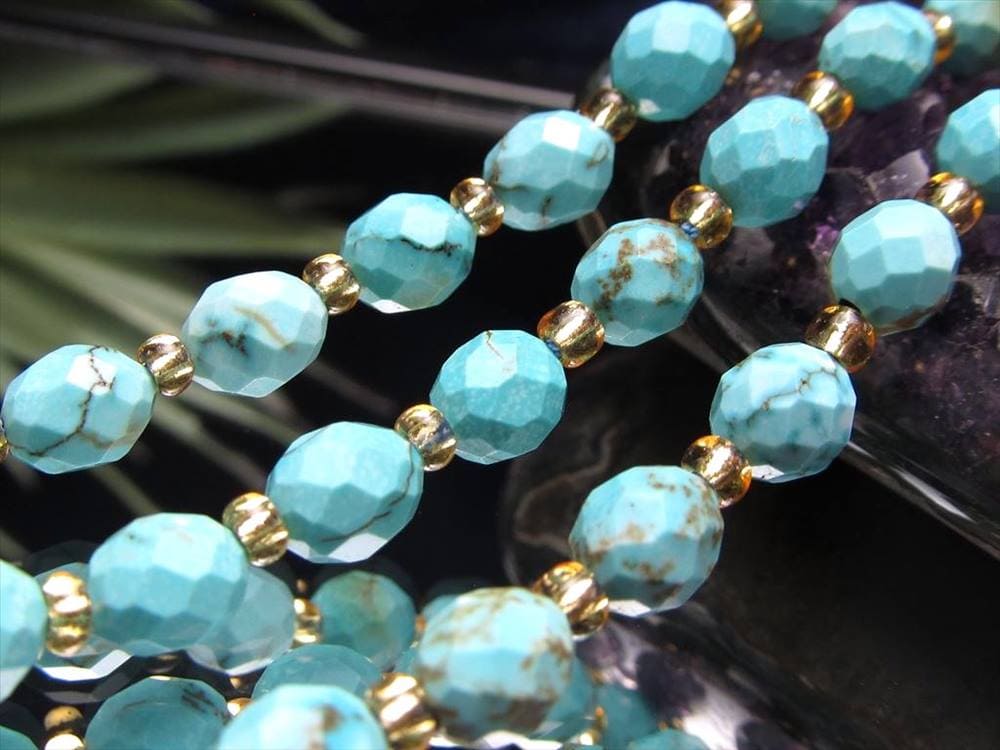 ターコイズ トルコ石 染色 ファセットカット ビーズ連 連材