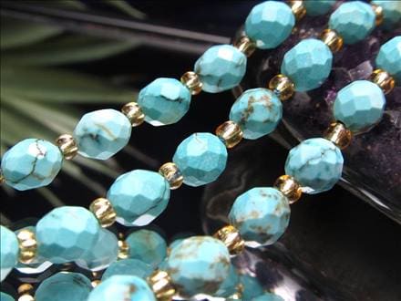 ターコイズ トルコ石 染色 ファセットカット ビーズ連 連材