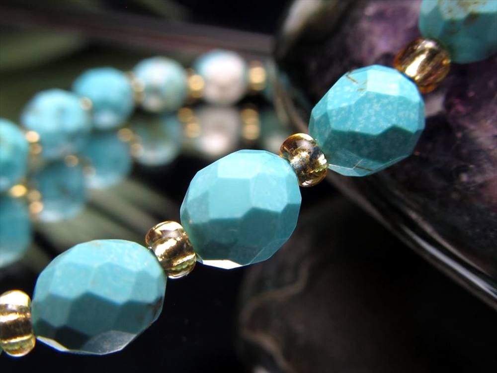 ターコイズ トルコ石 染色 ファセットカット ビーズ連 連材