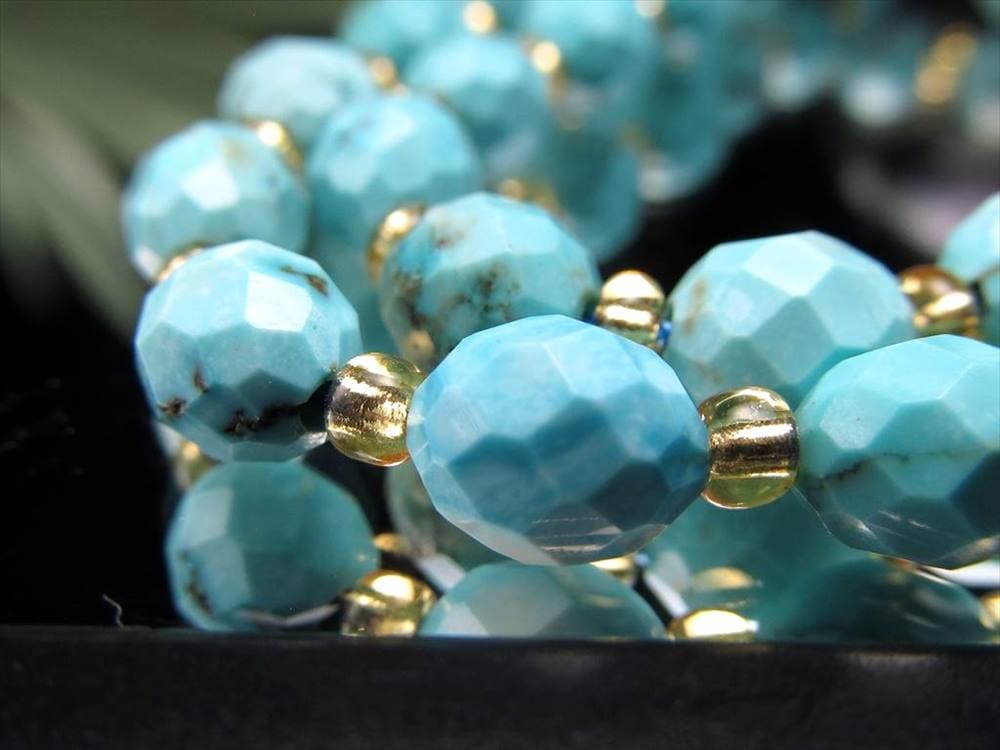 ターコイズ トルコ石 染色 ファセットカット ビーズ連 連材