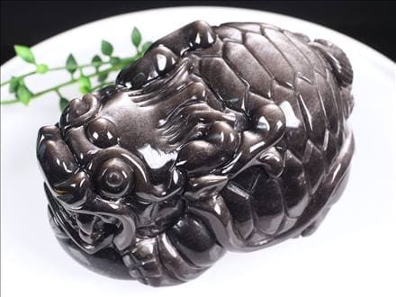 オブシディアン 龍亀 ロングイ シルバーオブシディアン 瑞獣