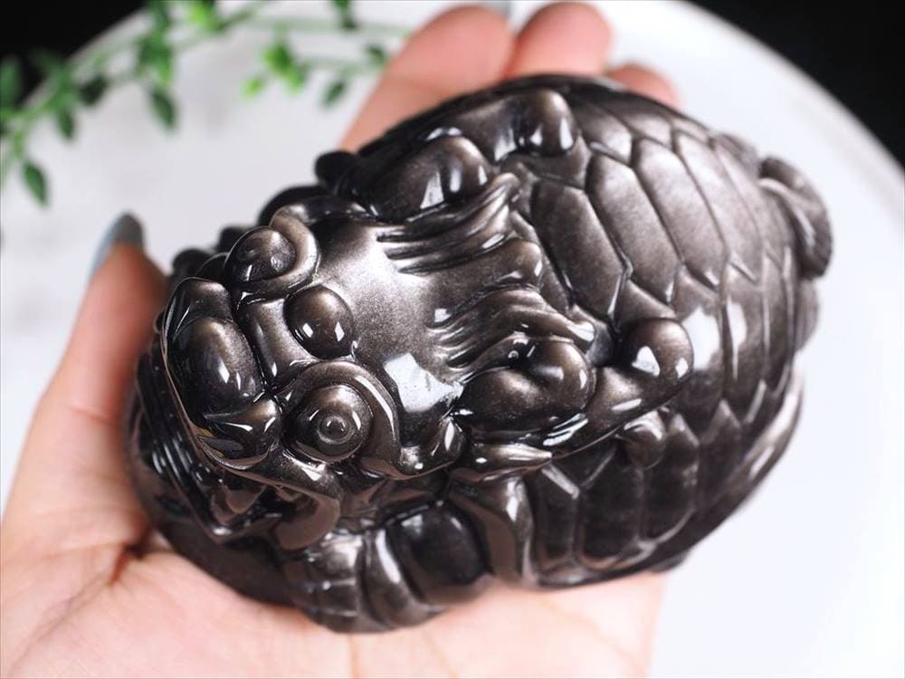 オブシディアン 龍亀 ロングイ シルバーオブシディアン 瑞獣
