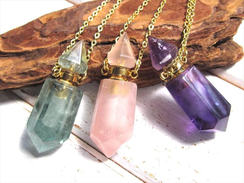 天然石アロマボトル 天然石香水瓶 ローズクォーツ 水晶 アメジスト ラピスラズリ