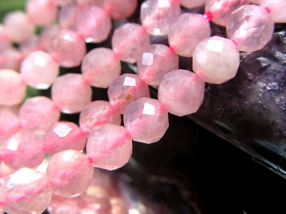 ローズクォーツ,紅水晶,紅石英,ビーズ連,連材