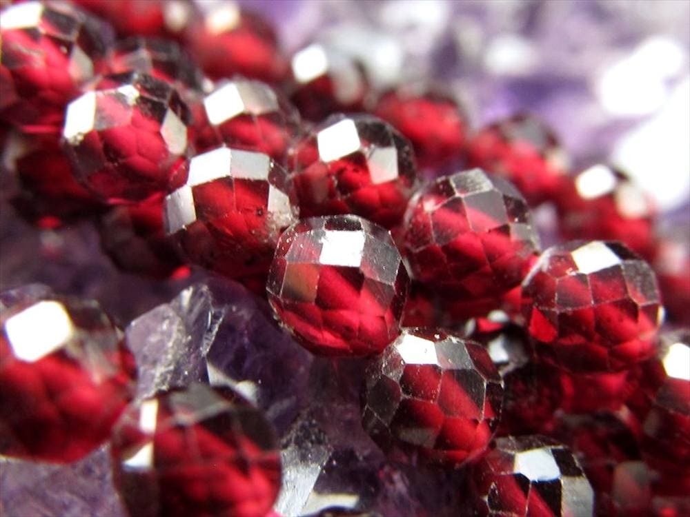 ガーネット,柘榴石,カット,ビーズ連,連材