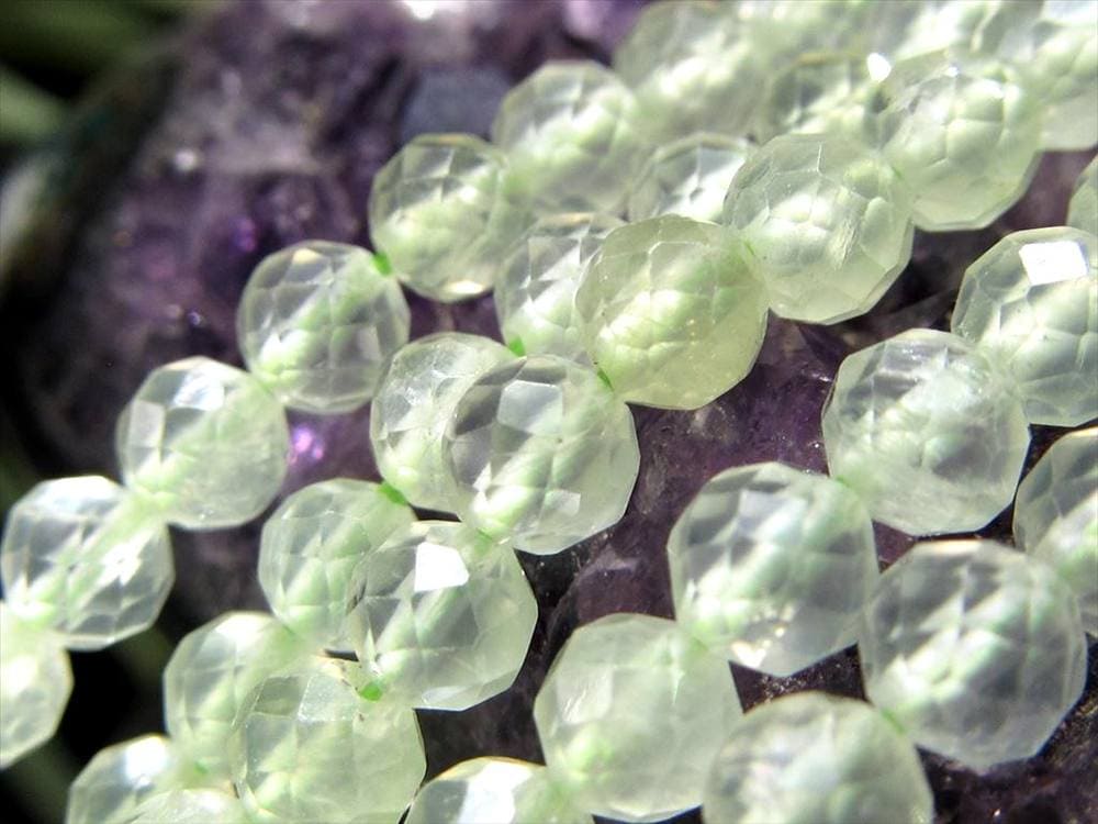 プレナイト,葡萄石,カット,ビーズ連,連材