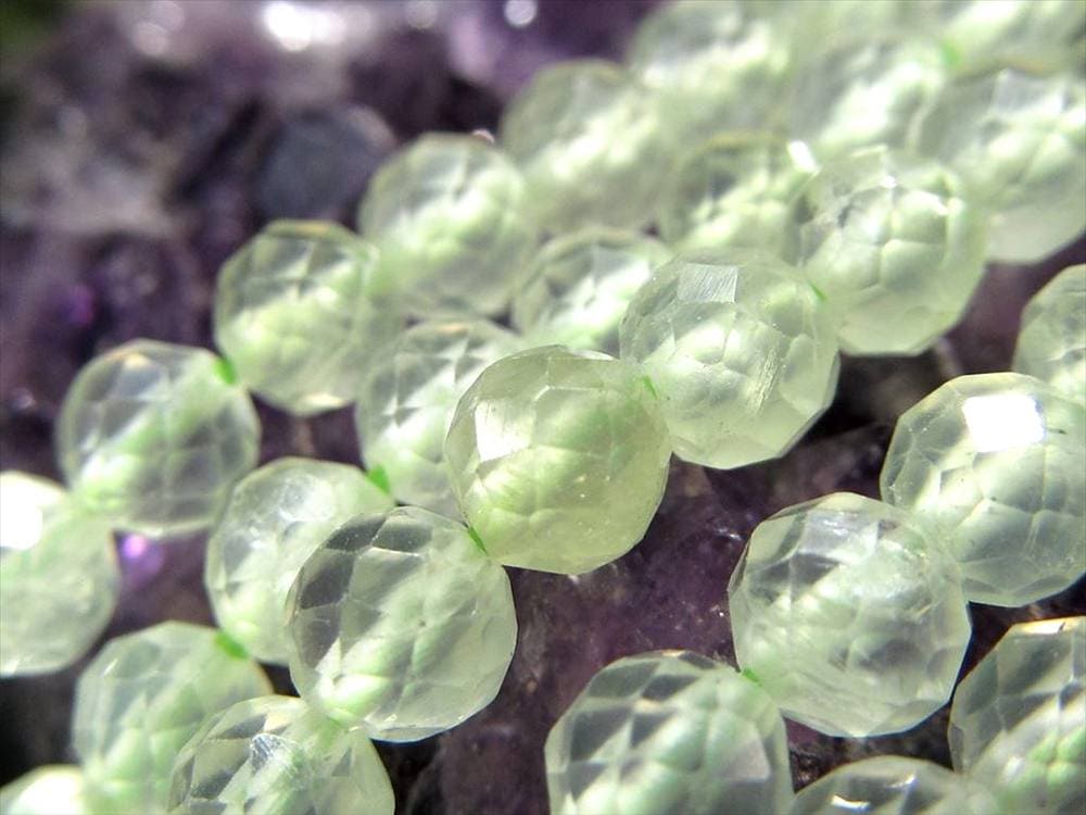 プレナイト,葡萄石,カット,ビーズ連,連材