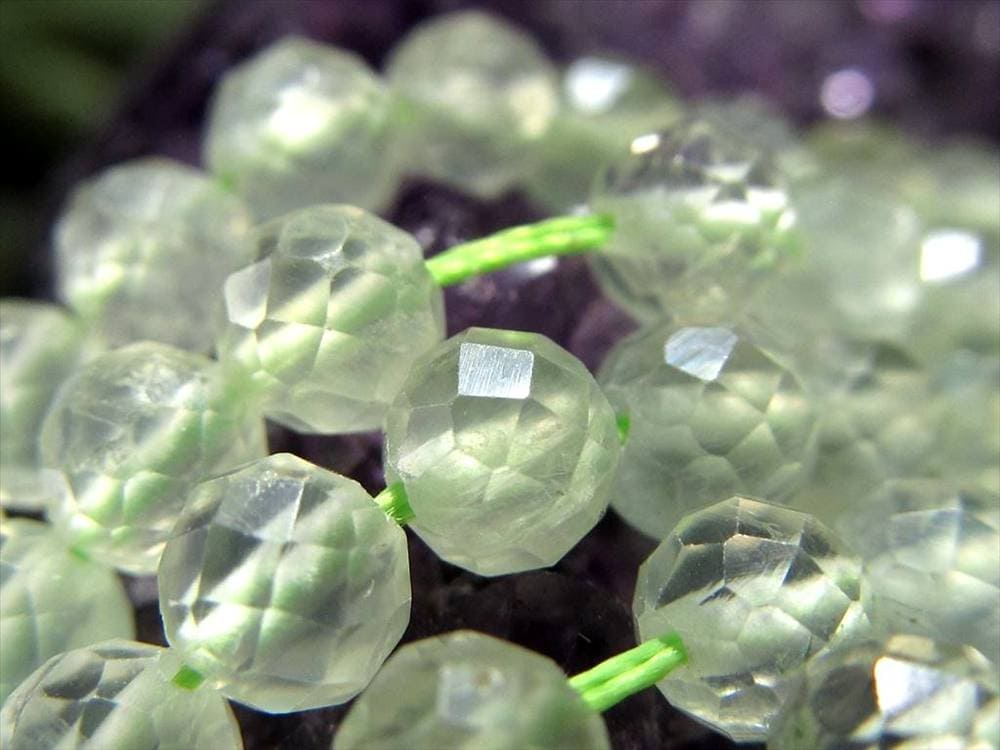 プレナイト,葡萄石,カット,ビーズ連,連材