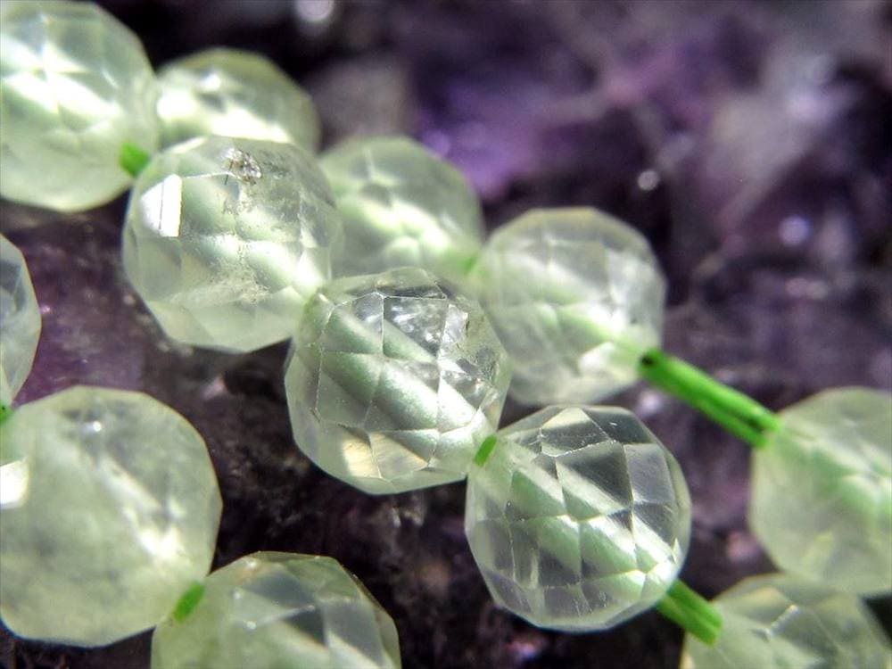 プレナイト,葡萄石,カット,ビーズ連,連材