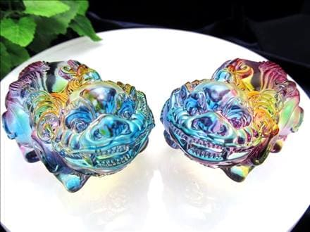 ★雄と雌のペア販売！★レインボーカラーの貔貅置物★財運・出世の象徴★インテリアやお部屋のアクセントに♪★  雌雄一対貔貅【ヒキュウ】レインボークリスタルガラス置物★【動画あり】★長さ約6.5-7cm★
