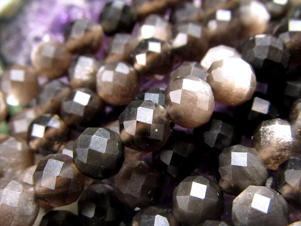 シルバーオブシディアン,オブシディアン,黒曜石,ビーズ連,連材