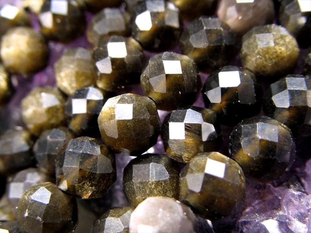 ゴールデンシャイン,オブシディアン,黒曜石,ビーズ連,連材