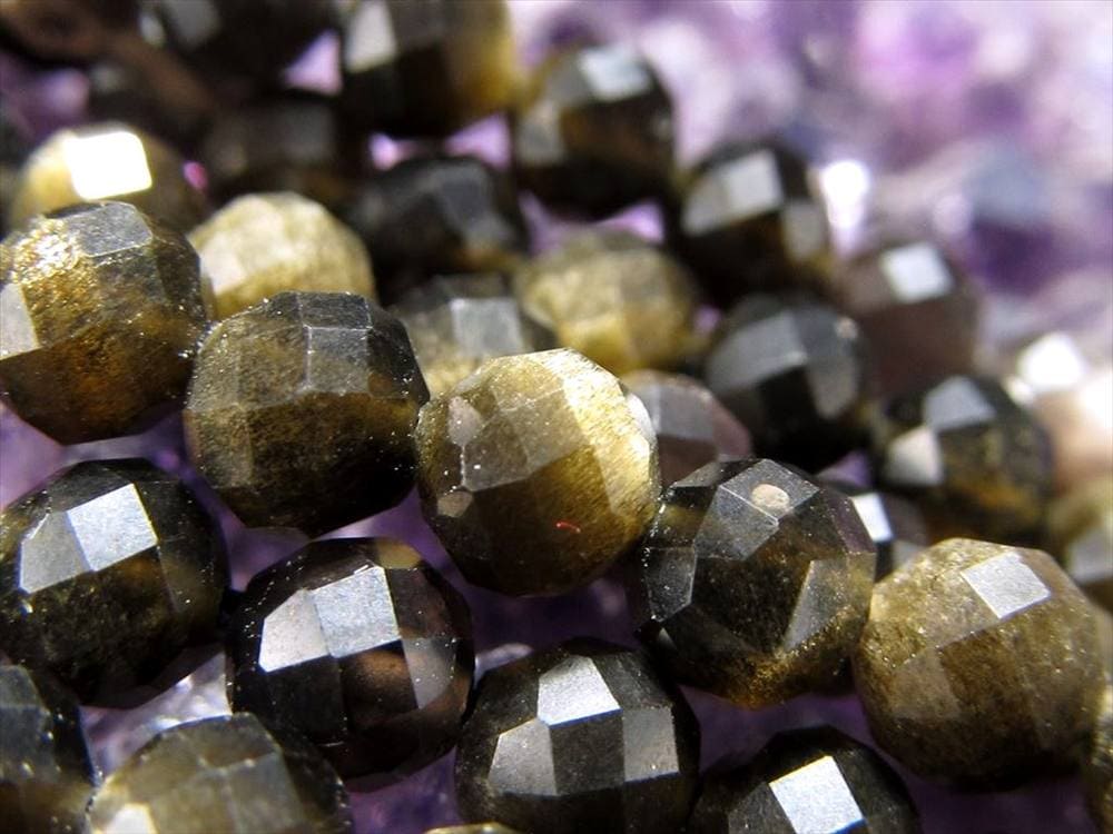 ゴールデンシャイン,オブシディアン,黒曜石,ビーズ連,連材