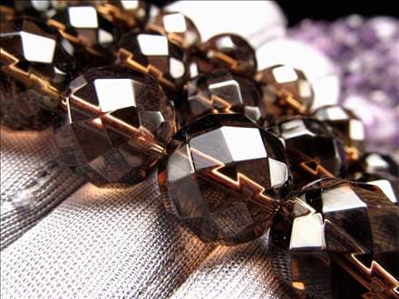 スモーキークォーツ,煙水晶,64面カット,ビーズ連,連材