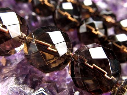 スモーキークォーツ,煙水晶,64面カット,ビーズ連,連材