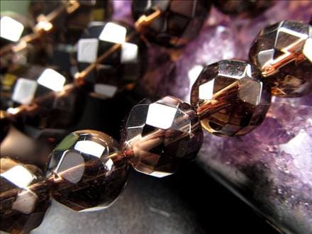 スモーキークォーツ,煙水晶,64面カット,ビーズ連,連材