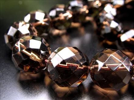 スモーキークォーツ,煙水晶,64面カット,ビーズ連,連材