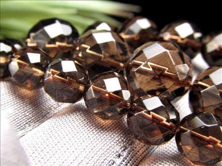 スモーキークォーツ,煙水晶,64面カット,ビーズ連,連材